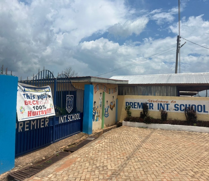 The BECE result banner on the gate at Premier International School
